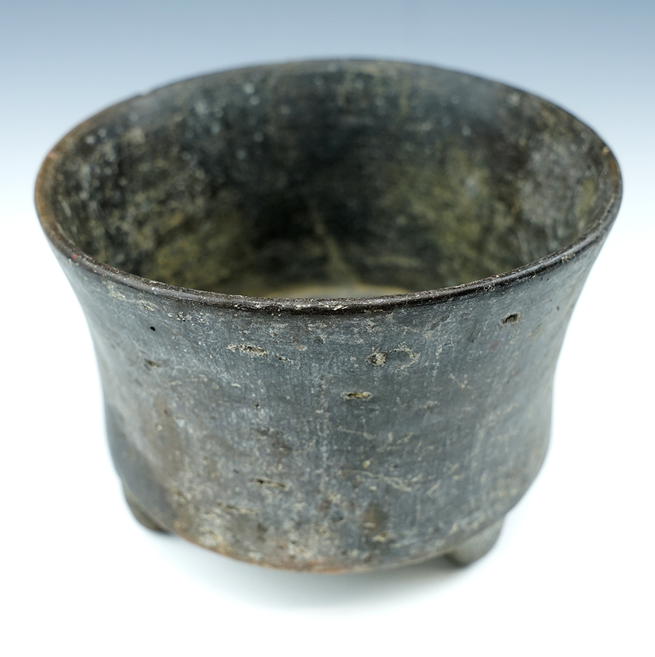 5 11/16" Wide x 4 1/2" tall Mayan Blackware Tri-leg Bowl.