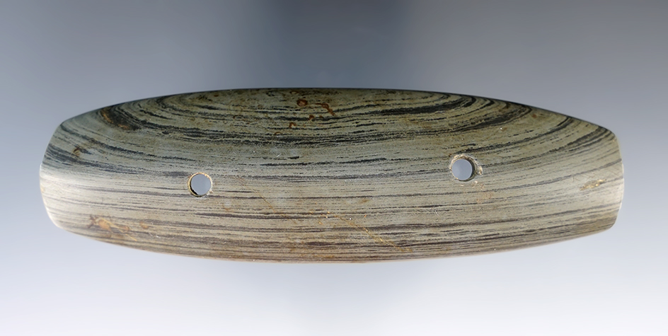 4 1/2" Ridged Gorget, Banded Slate. Seneca Co., Ohio.