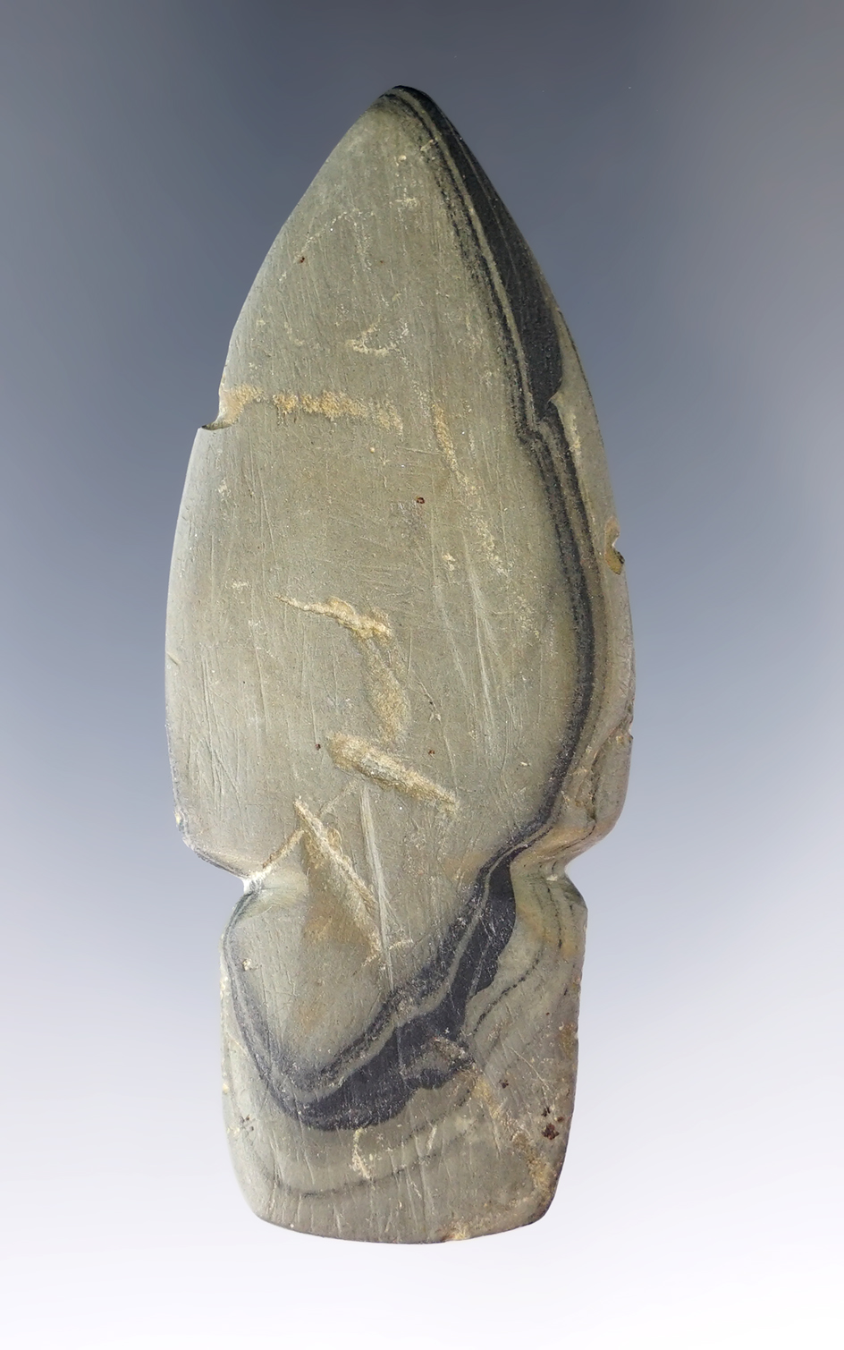 2 11/16" Banded Slate Spear Shaped Pendant, Ohio.
