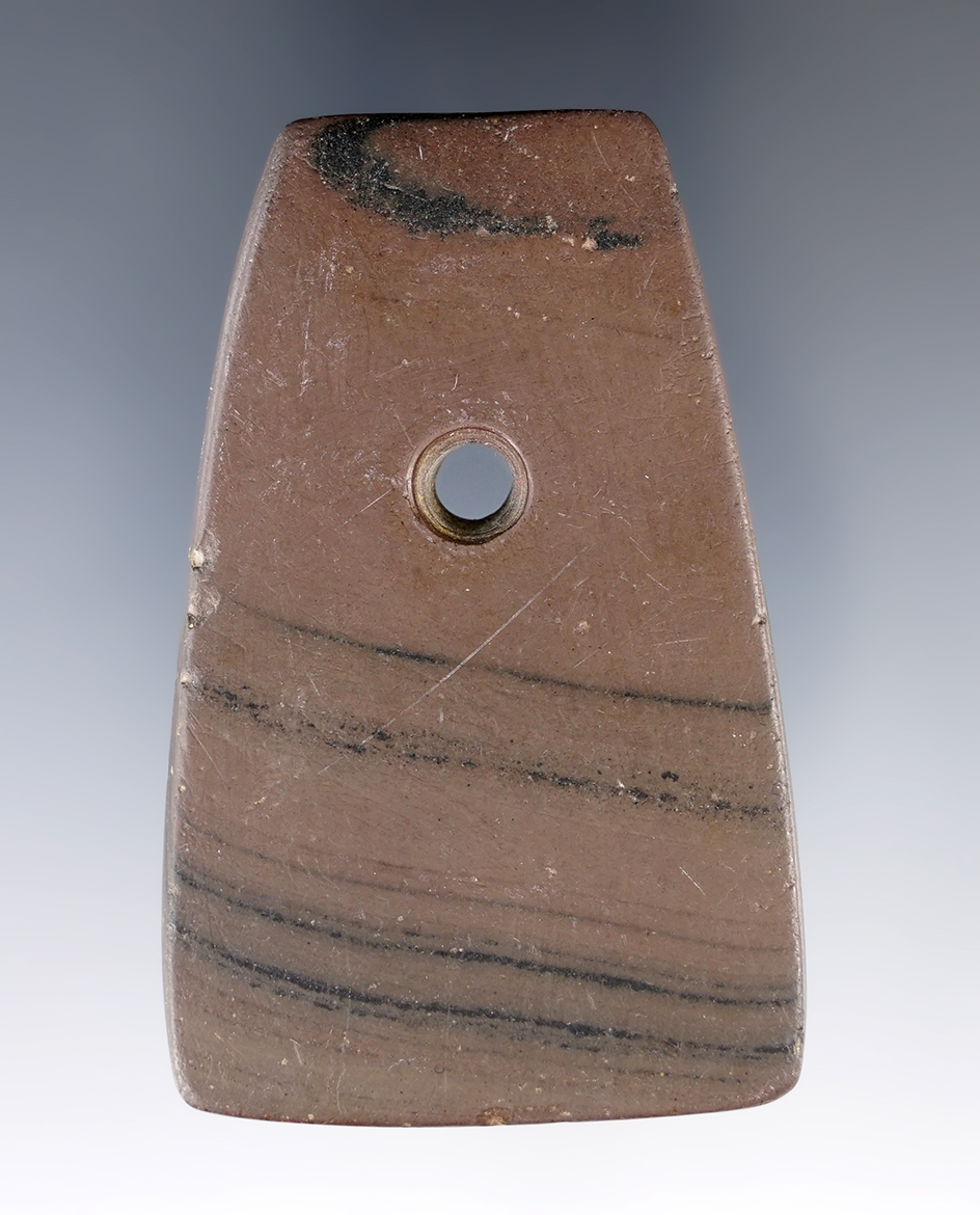 2 7/8" Adena Trapezoidal Pendant,  Banded Slate.Ohio.