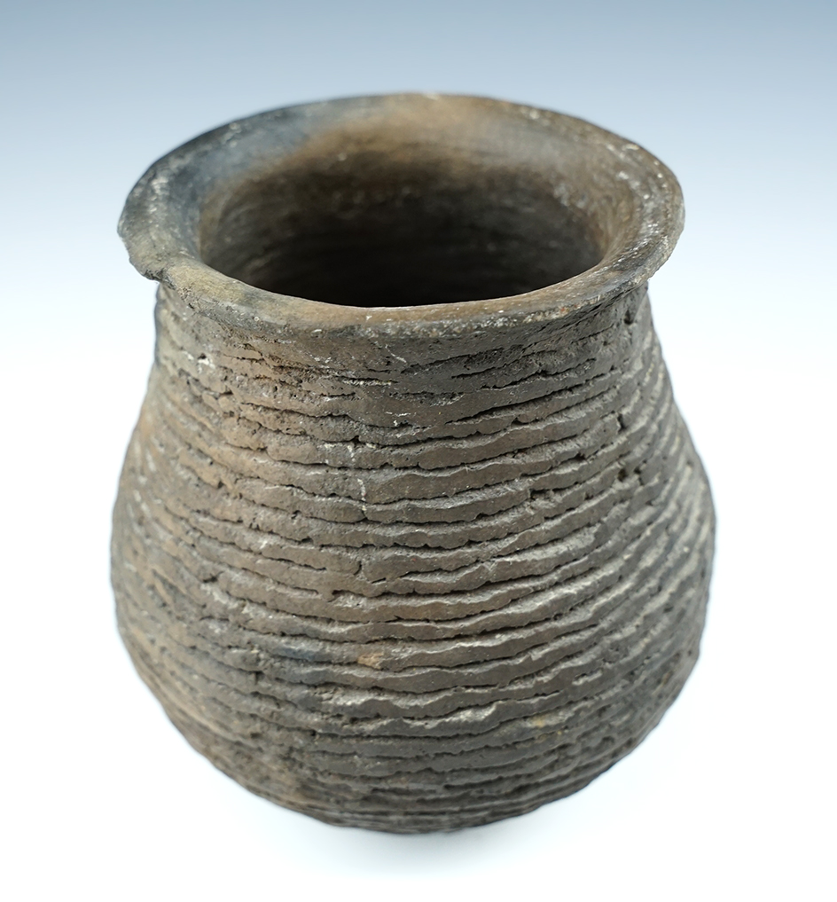 4 3/4" tall x 4", New Mexico. Corrugated Pottery Vessel.