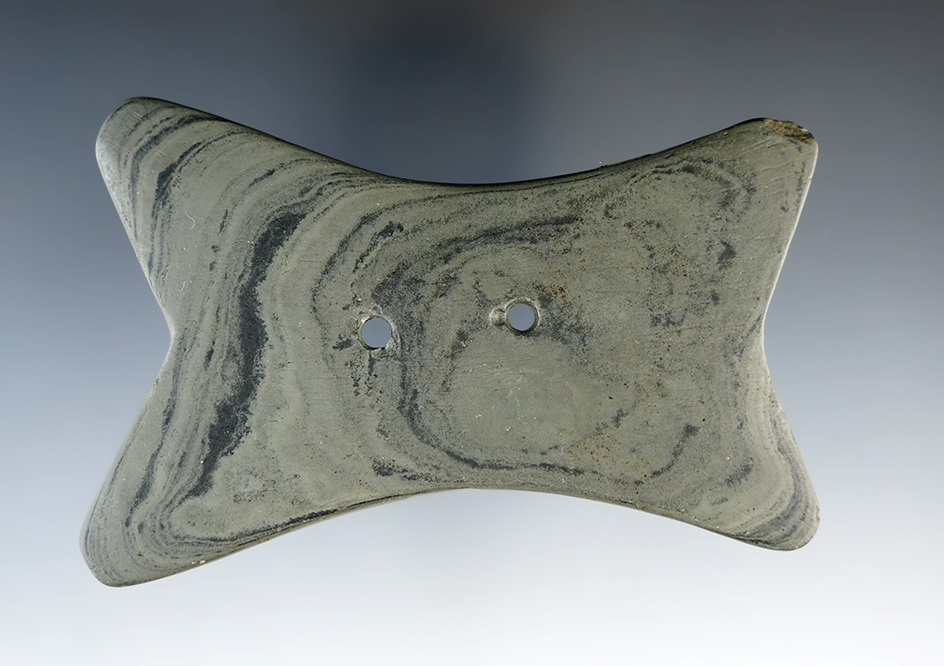 4 3/8" Reel Gorget, Banded Slate, Wood Co., Ohio.