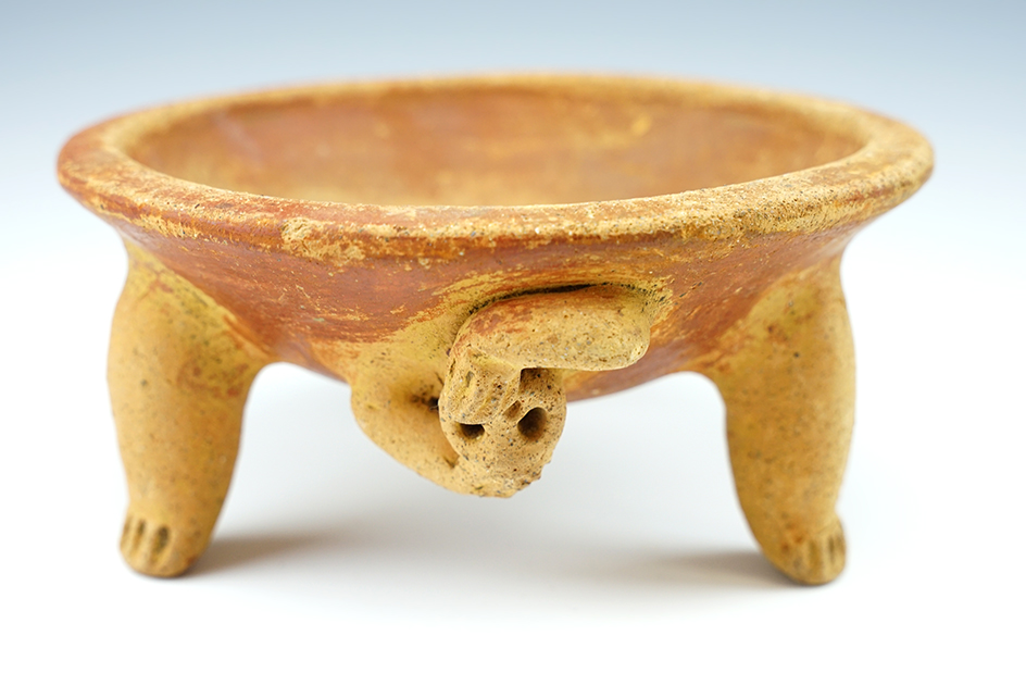 6 3/4" x 3 3/8" tri-leg pottery vessel, Costa Rica.