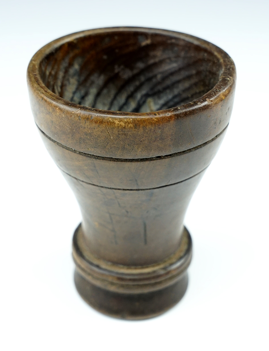 Nicely carved 3 7/8" tall Inca Wood Kero found in Peru.