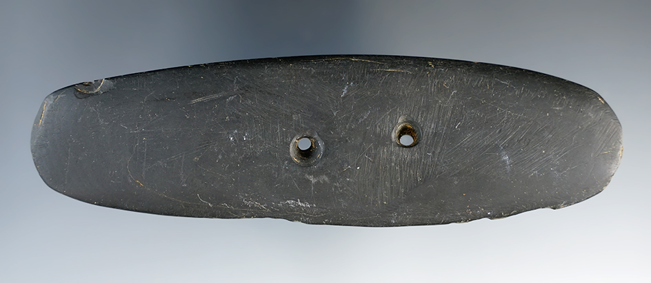 5 3/8" Black Slate Gorget found in Ohio.