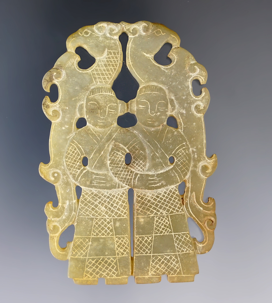 2 3/4" flat figure  two brothers, Quartzite, Southeast Asia.