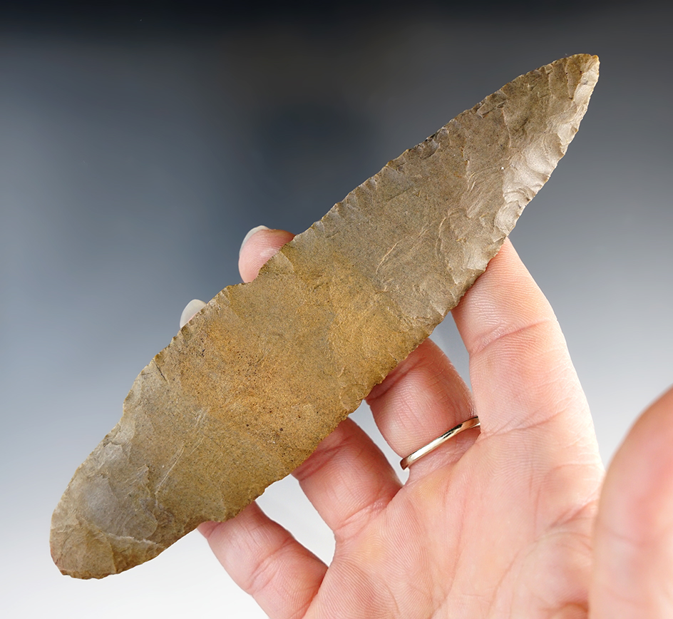 6" Adena made from Dover Chert, Iowa. Glued at the middle.  Motley COA.