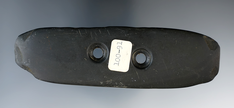 5 1/16" Bar Gorget made from black slate, Ohio.