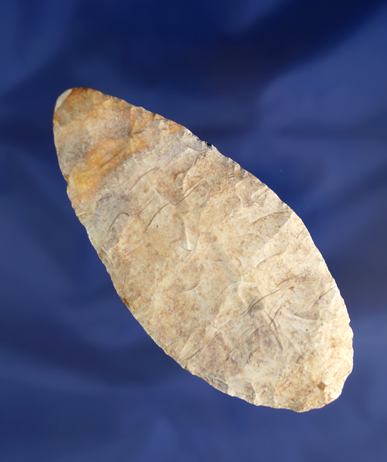 4 1/4" heavily patinated Flint Blade with a scraper end found in central Illinois.