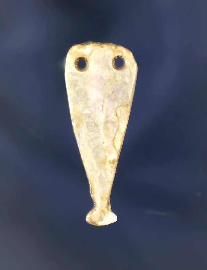 Beautifully crafted 1 1/8" abalone shell two hole pendant found near the Columbia River.