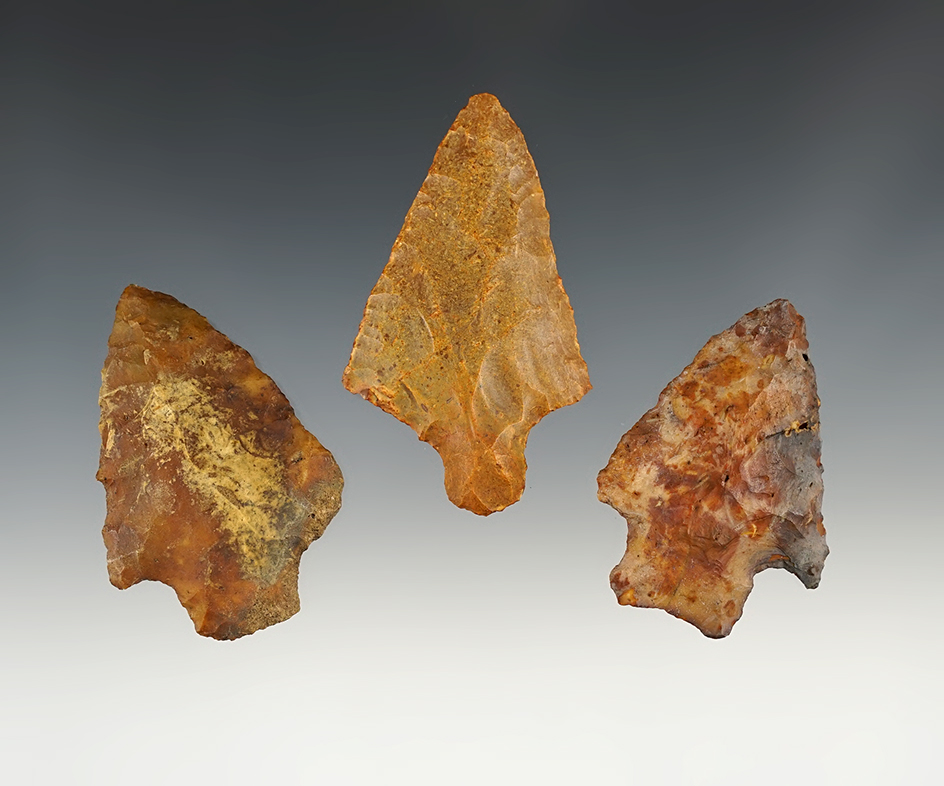 Set of 3 well patinated Florida points. Ex. Weidman collection. The largest is 2 3/4".