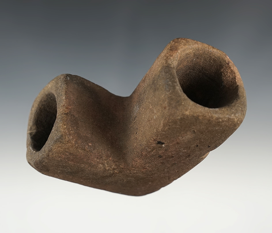 3 1/4" by 2 9/16" sandstone elbow pipe - Illinois in very nice condition. Finder carved his initials