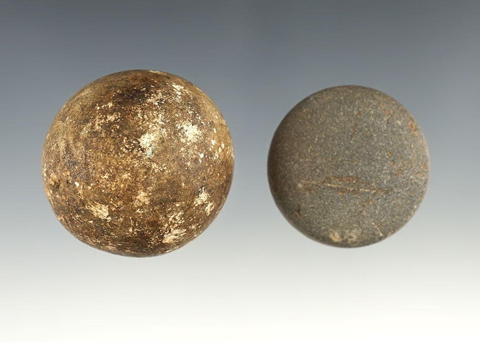 Pair of Hardstone Artifacts including a Game Ball and Game Disc. The largest is 1 1/2".