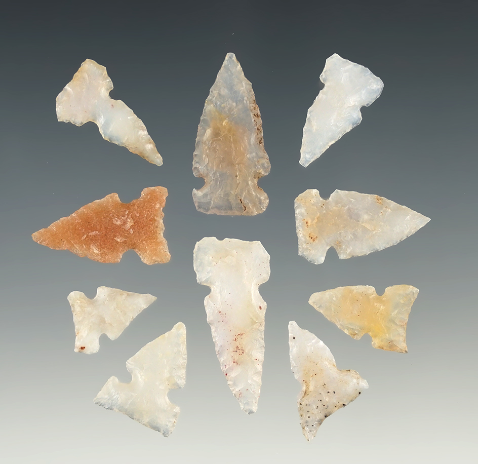 Set of 10 fine points found in New Mexico. The largest is 13/16".