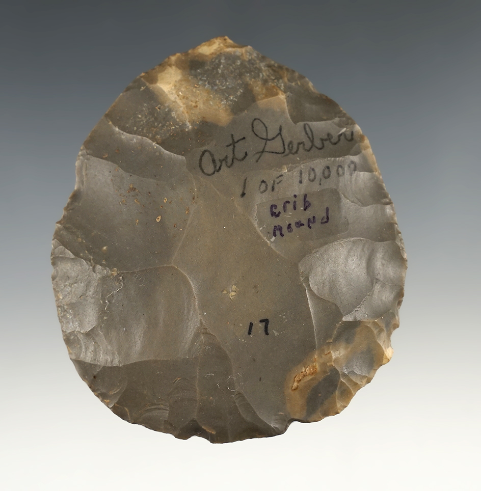 Nice 3 3/16" Hornstone Crib Mound blade found by Art Gerber. 1 of 10,000 found.