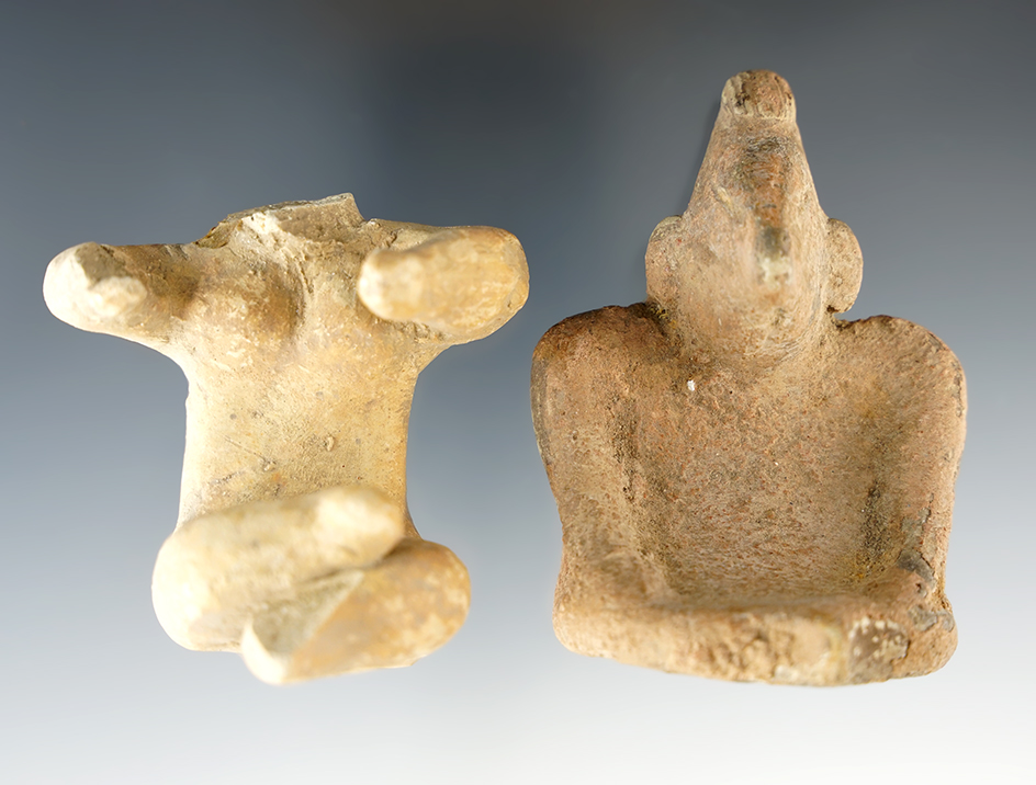 Pair of PreColumbian Pottery Figures found in Mexico. The largest is 2 3/4".