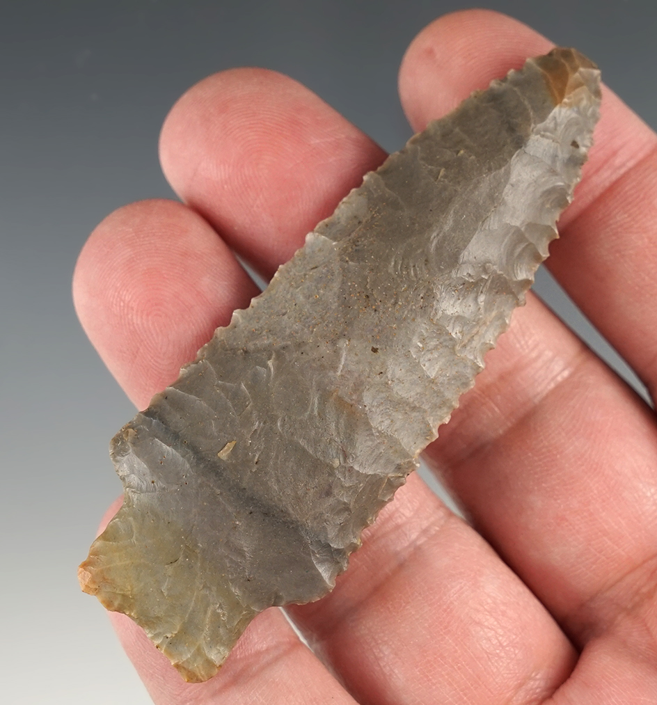 3 1/8" Heavy Duty with nice flaking. Found in Randolph Co., Indiana. Ex. Rahill collection.