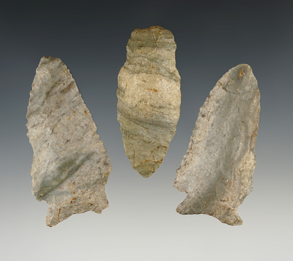 Set of 3 nice points made from Indiana Green (Attica chert).  Found in Parke Co., Indiana.