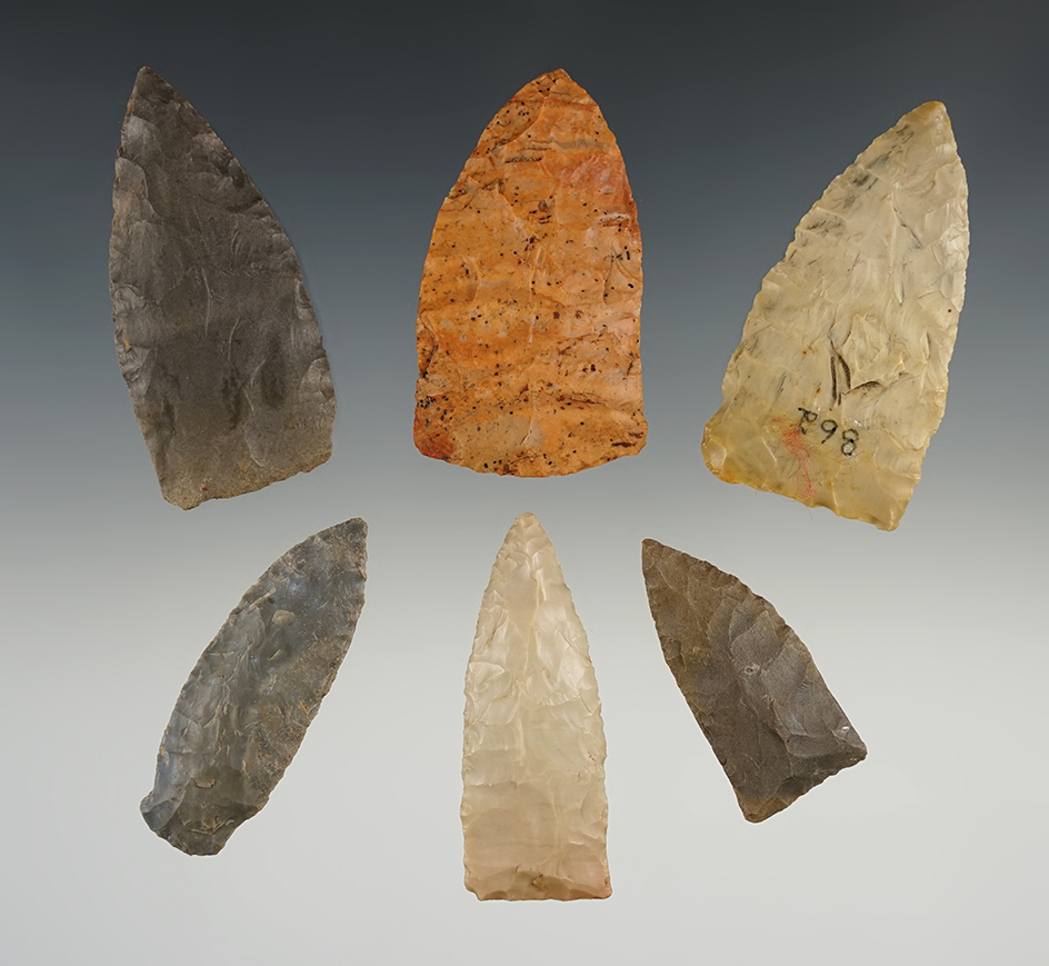 Set of 6 Copena points found in the Kentucky/Tennessee area. The largest is 2 9/16".