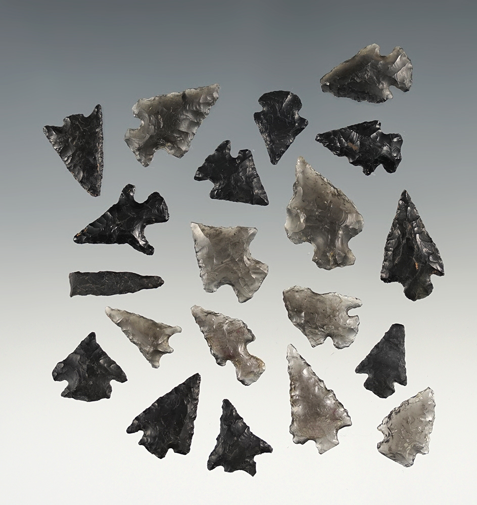 Set of 20 nice Obsidian points found in New Mexico. The largest is 13/16".