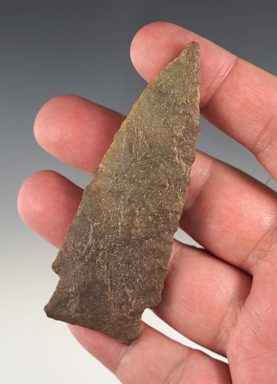 3 3/8" heavily patinated quartzite Archaic Stemmed Knife found in Maryland.