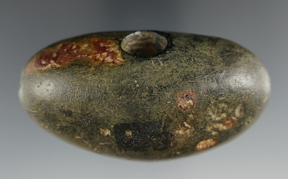 3 7/16" Ovoid Wing Bannerstone made from Steatite. Found in Halifax, Virginia.  COAs.