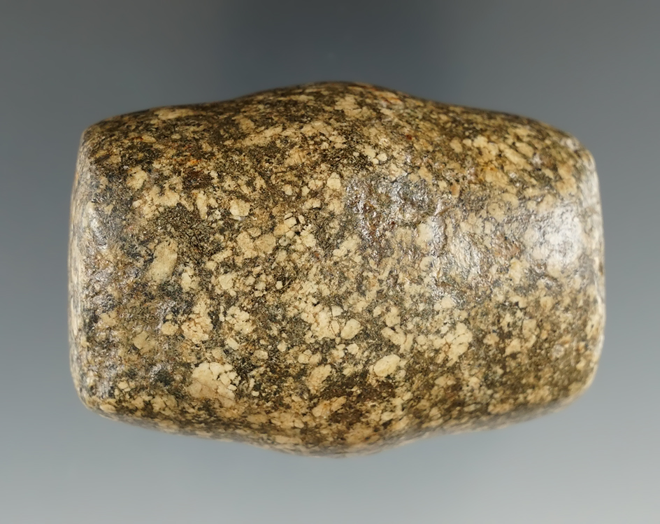 2 3/8" Tie-on Undrilled Bottle Bannerstone/Weight made from Porphyry. Illinois. COAs. Ex. Powley.