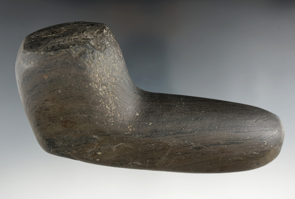 Large 5 1/2" Slate Pipe Preform with a hole started in the stem, found in Ross Co., Ohio.