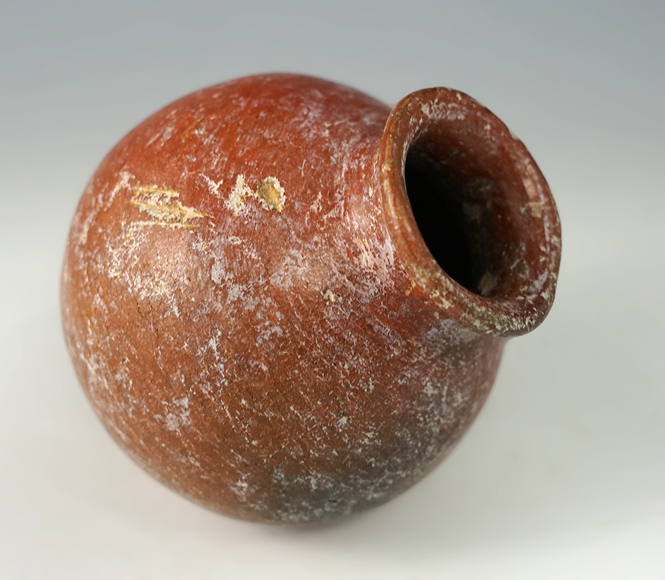 2 7/8" tall x 2 1/2" wide miniature Pre-Columbian Colima bottle from Mexico.