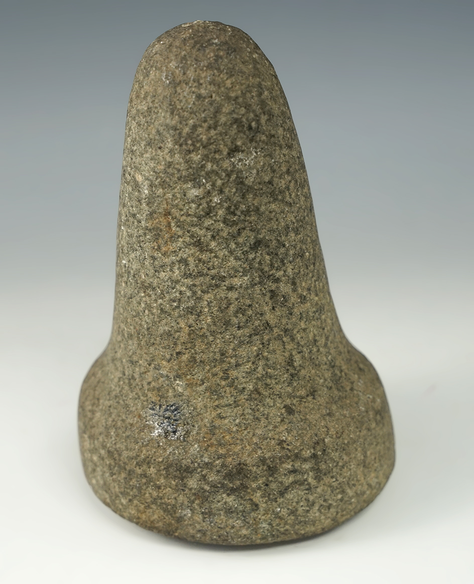 5 1/2" Finely made Bell Pestle made from green Granite. Nice wide flared bell. Great example.