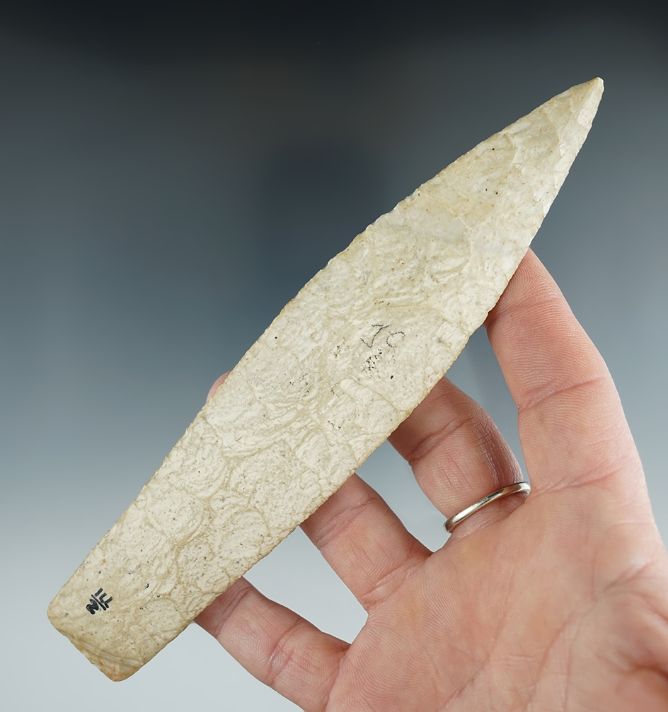 Large and nice! 6 1/4" Agate Basin made from Burlington Chert found in the Illinois/Missouri area.