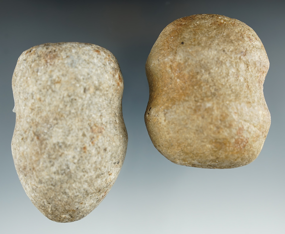Pair of 3/4 grooved Hammerstones, largest is 3" found in Ohio.