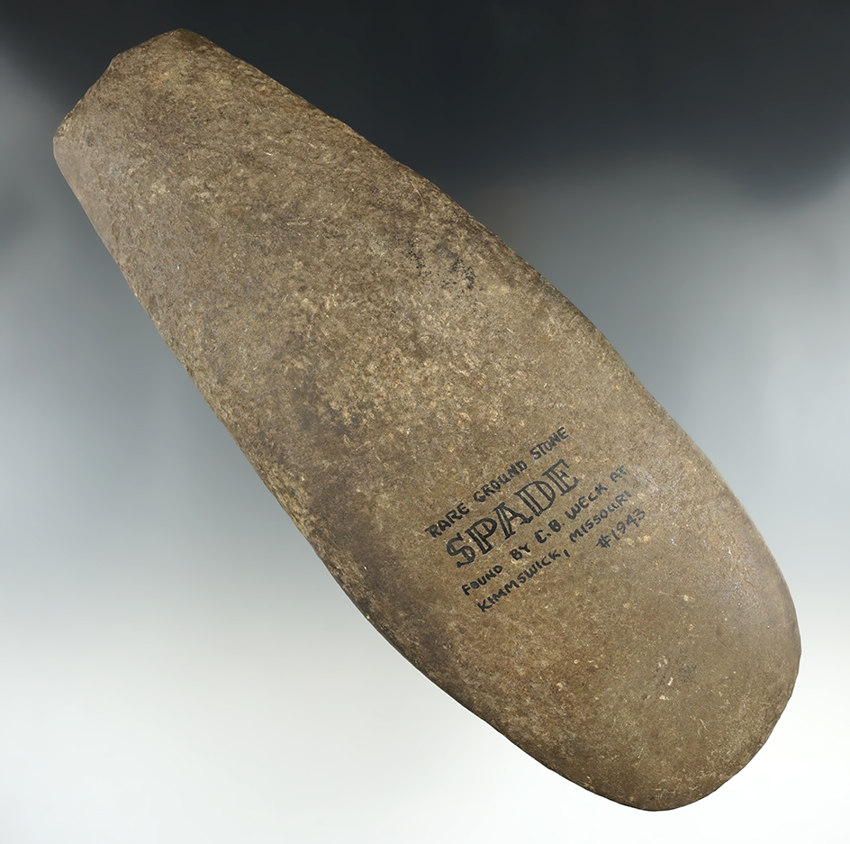 Very large 9 3/4" Spade found by C. B. Weck at Kimmswick, Missouri. Ex. Kim Augur Collection.
