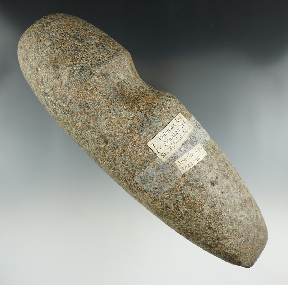 9 1/8" Hohokam Axe in perfect condition found in Apache Co., Arizona. Ex. Stanley, Ritter, Augur.
