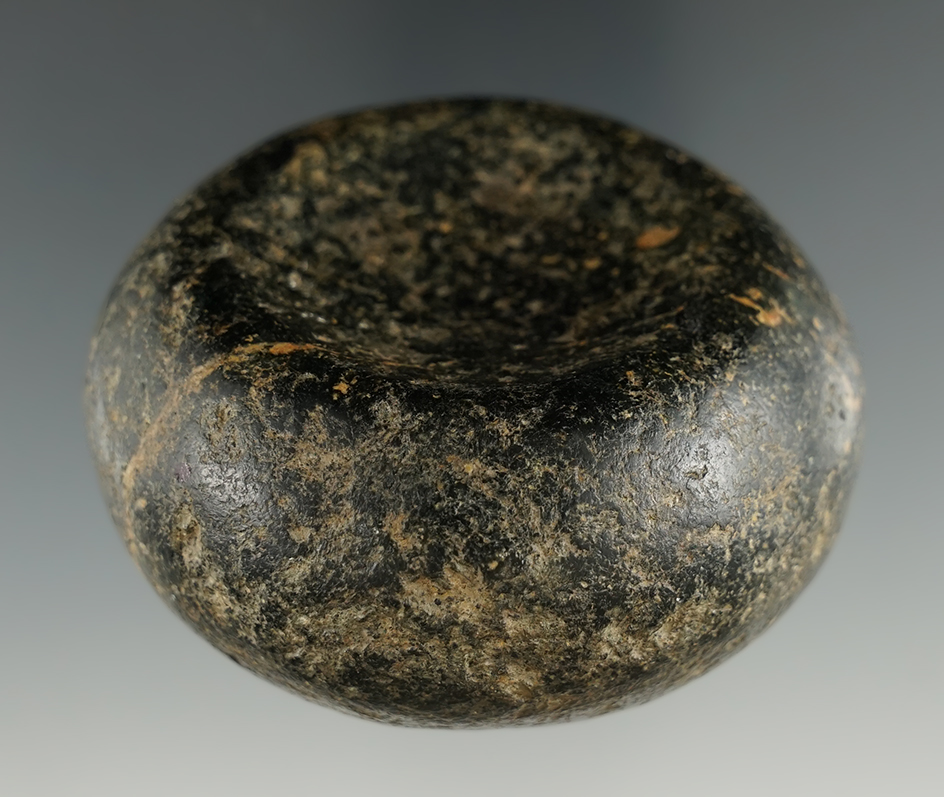 2 7/16" highly polished Double-Cupped Hardstone Discoidal. Ex. McBeth, Bowman, Kim Augur.