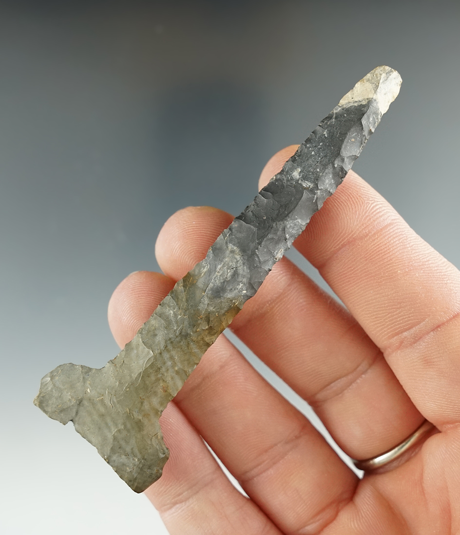 3 1/4" Coshocton Flint Drill found in Richland Co., Ohio. Ex. Parchard Collection.