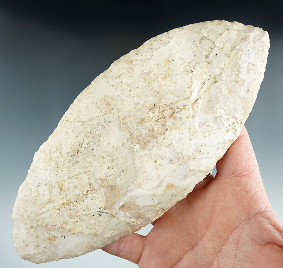 Large 6 9/16" Adena Blade found in the Illinois/Missouri area. Nicely flaked for size.