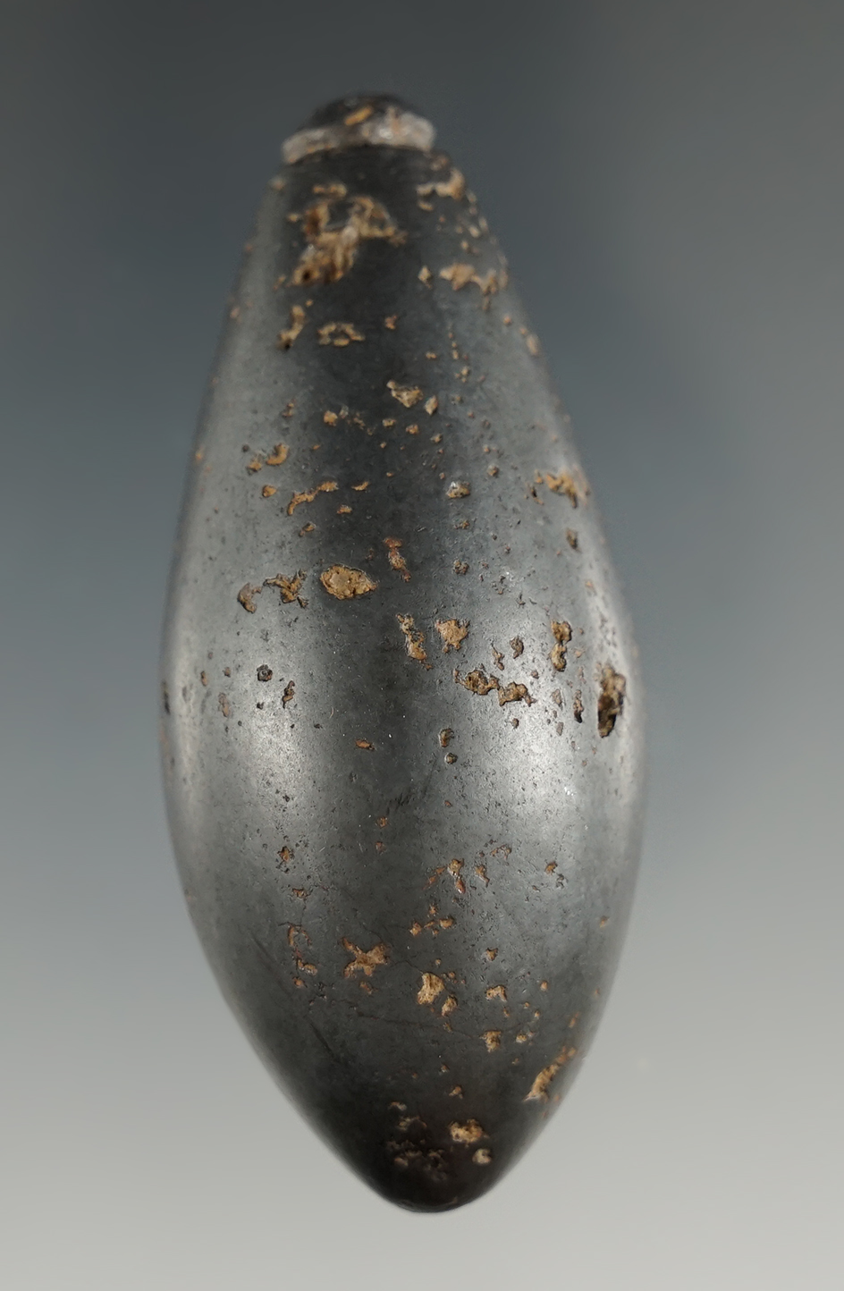 2 1/2" Grooved Plummet made from Hematite found in Southern Ohio. Ex. Henry English.