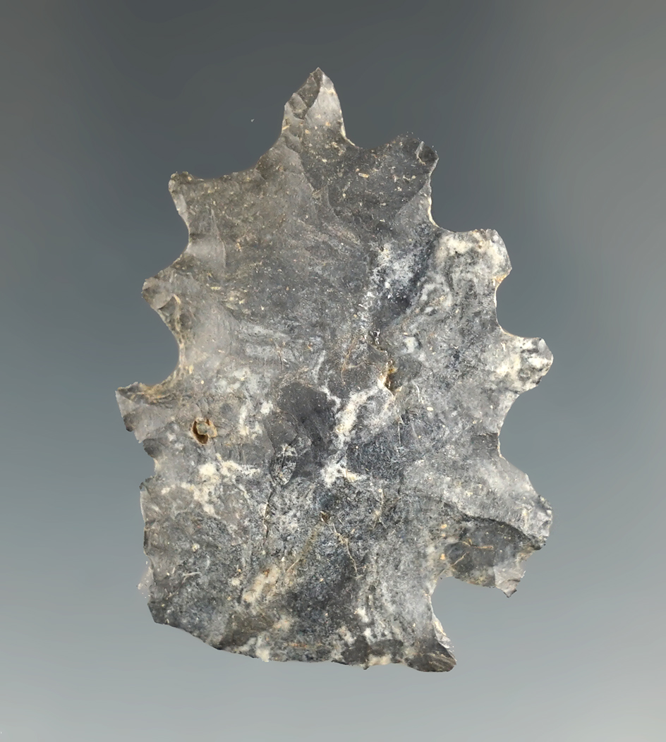 Unique style on this 1 5/8" Coshocton Flint eccentric found in Delaware Co., Ohio. Ex. Shrimplin.