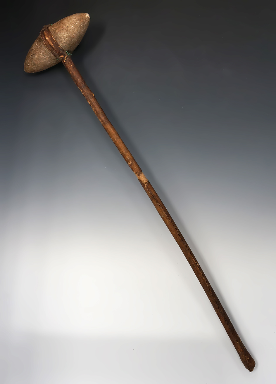 Early to pre-reservation period Plains Indian War Club that is 30 1/2" overall length. Sinew sewn.