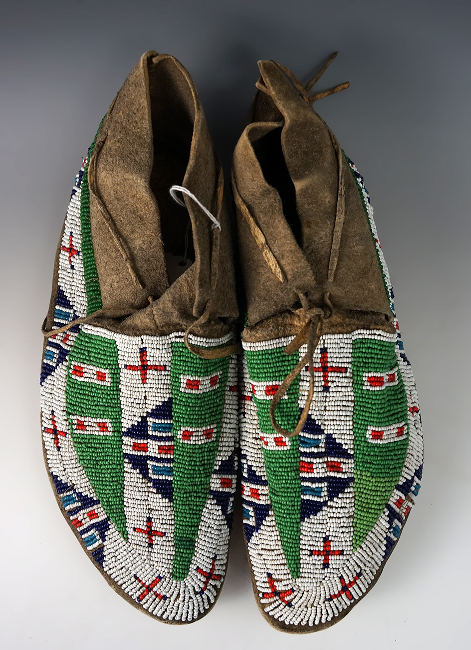 Pair of Black Hills Sioux Plains 1920's Moccasins from Pine Hills, South Dakota.