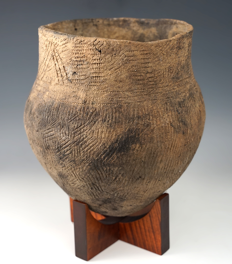 Sale Highlight! 9 1/4” tall by 7 3/4” Wide Hopewell storage jar that is fully inscribed. Solid - Mic