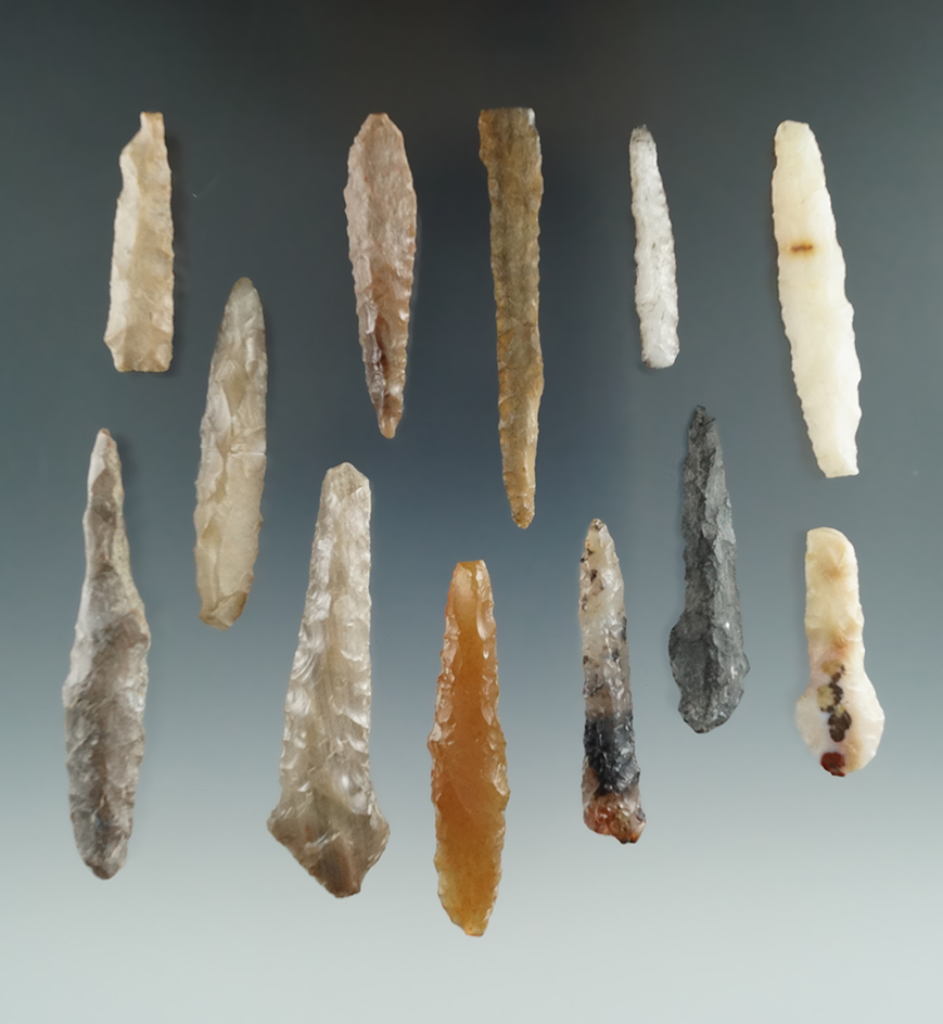 Group of 12 Drills, longest is 2 1/8", found near the Columbia River.