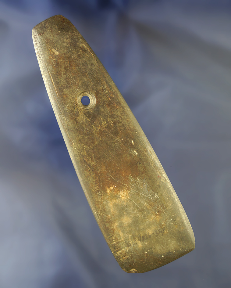 Large heavily patinated 5 7/8" Trapezoidal Pendant that is very thin, found in Fairfield Co., Ohio.