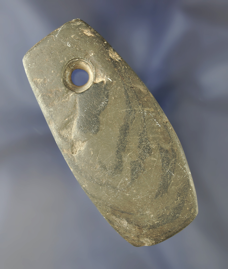 3 1/2" Pendant made from Green Banded Slate. Found in the Ohio / Michigan area.  Dickey COA.