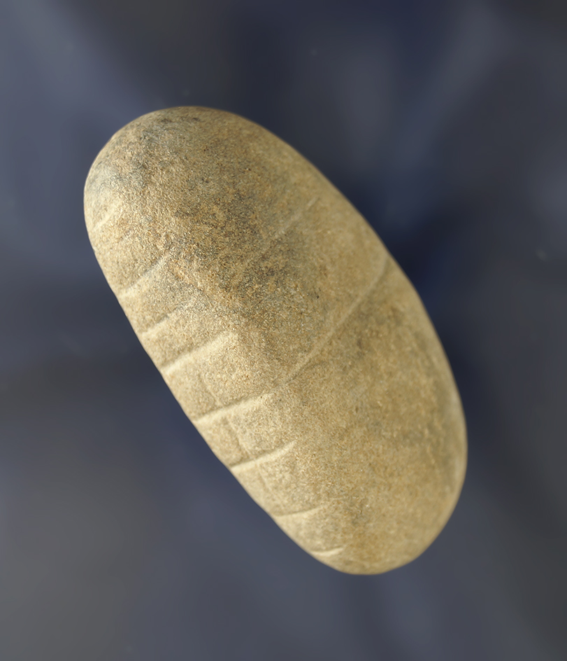 Unique incised carving on this 2 1/2" Long Sandstone Loafstone  found in Sandusky Co., Ohio.