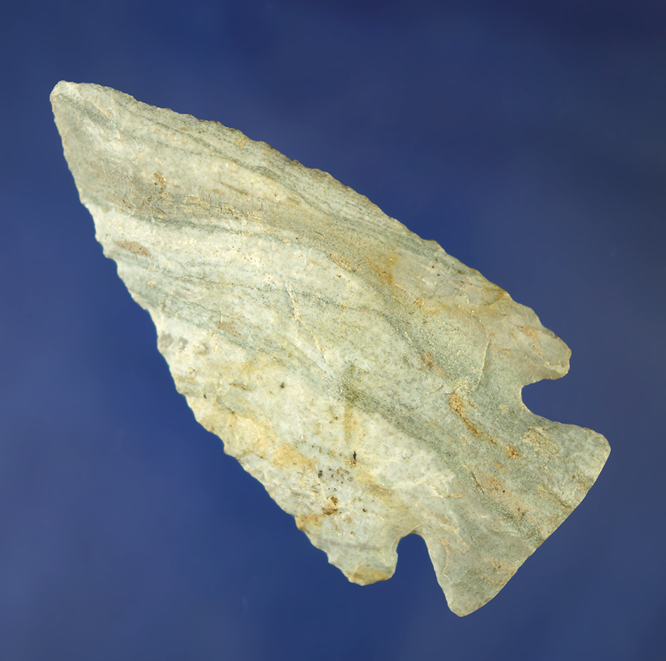 Indiana Green Flint! Well patinated 3 3/8" Archaic Cornernotch found in Vermilion Co., Illinois.