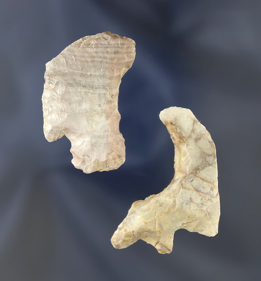 Pair of Flint Ridge Flint Spokeshaves, largest is 1 3/4".