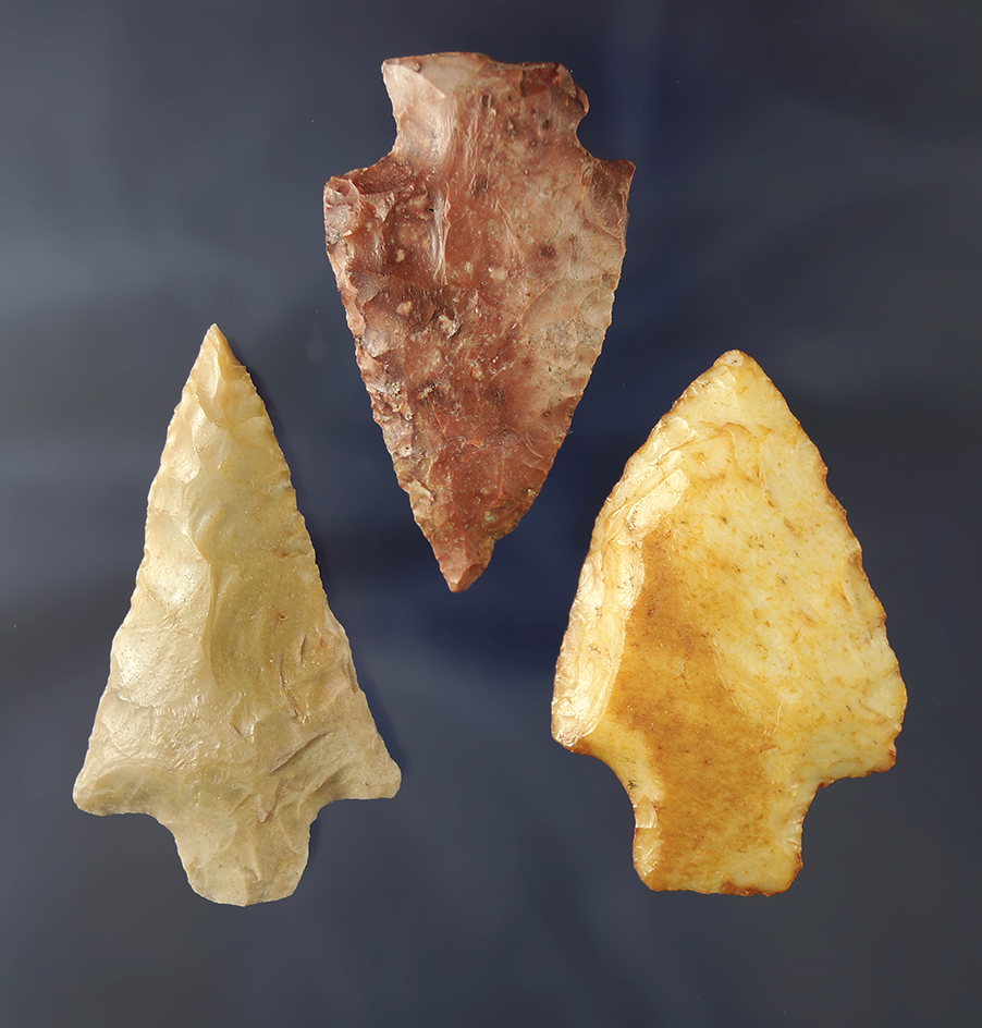 Set of three nice Stemmed Knives, largest is 2 3/8" found near the Santa Fe River, Alachua Co., FL.