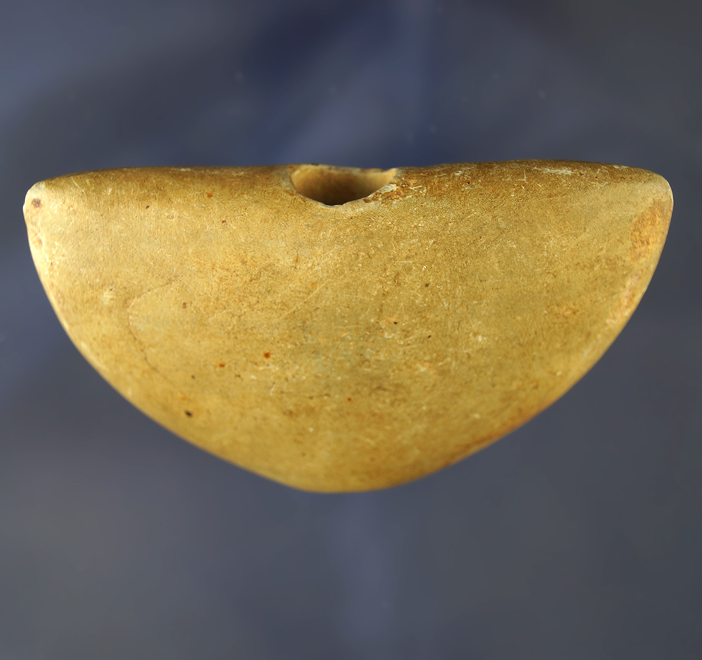 Heavily patinated 3 9/16" Hardstone Winged Bannerstone found in Columbiana Co., Ohio.